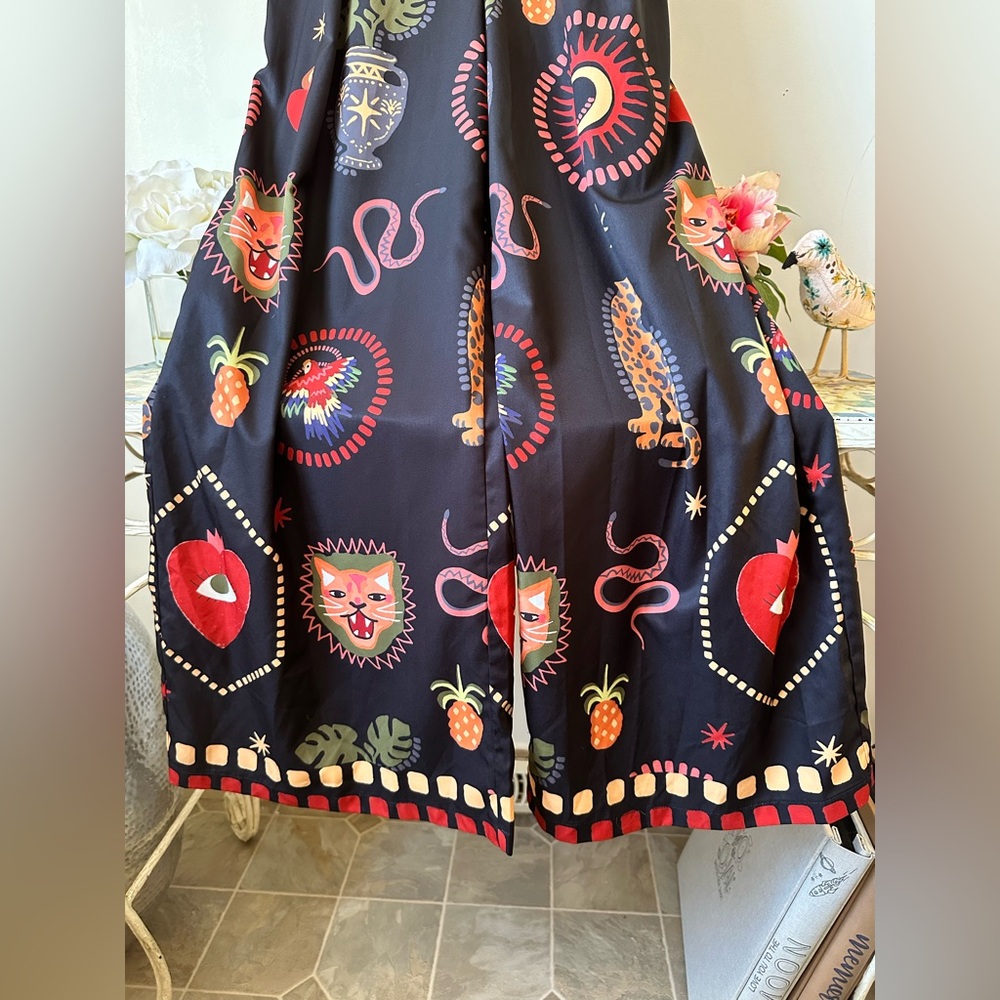 Cajuni Boho Leopard Devil's Eye Snake Bird Wide leg Jumpsuit Witchy SHEIN L - Picture 15 of 16